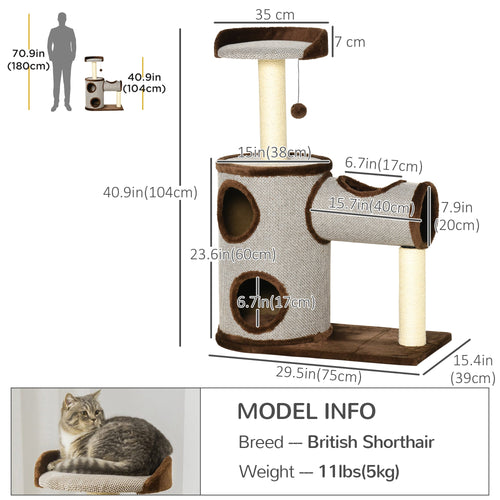 Cat Tree Tower Indoor Cats Climbing Activity Center Kitten Furniture w/ Cat House, Bed, Scratching Post, Hanging Toy, Brown