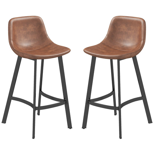 Counter Height Stools Set of 2, Upholstered Kitchen Stool with Back and Steel Legs