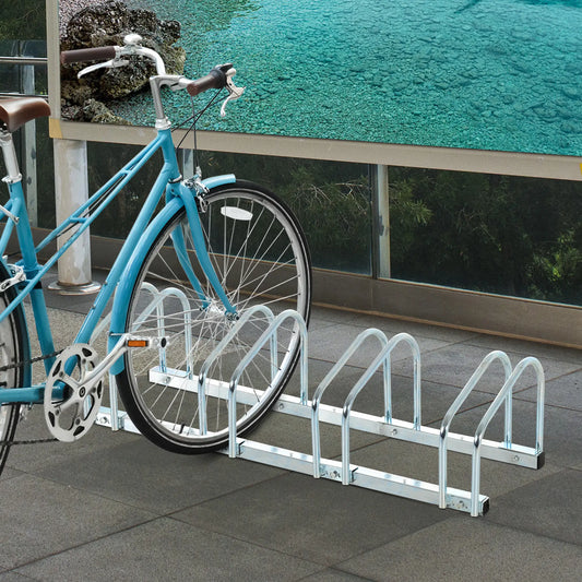 5-Bike Floor Parking Rack, Cycling Storage Stand, Silver Bike Parking Stands Silver at Gallery Canada