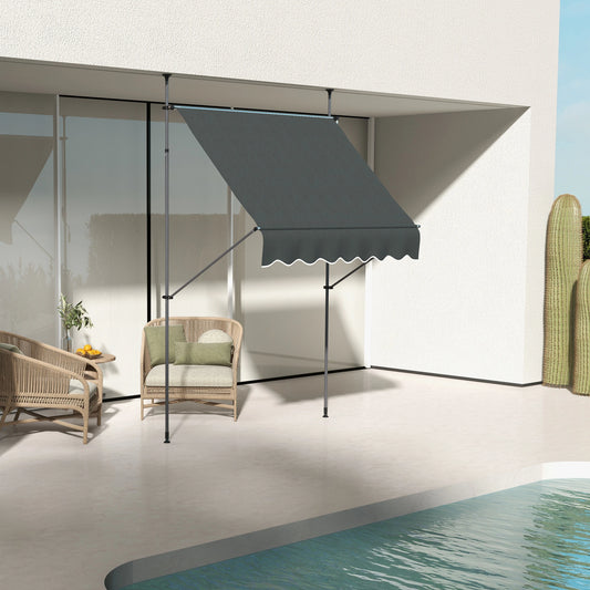 6.5' x 4' Manual Retractable Awning, Freestanding Patio, UV Resistant, Dark Grey Patio Awnings Dark Grey at Gallery Canada