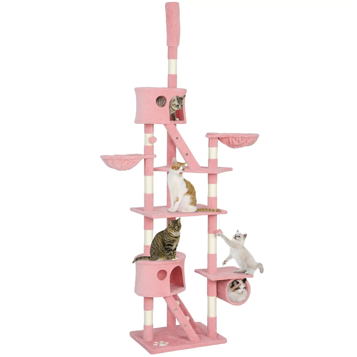 94"-102" Floor To Ceiling Cat Tree, Multi-Level Play House, Pink