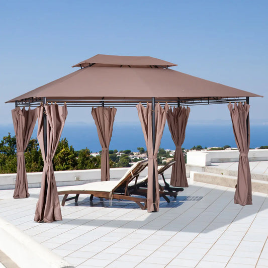10' x 13' Patio Gazebo, Outdoor Garden Canopy with Curtains, Khaki Gazebos Khaki at Gallery Canada
