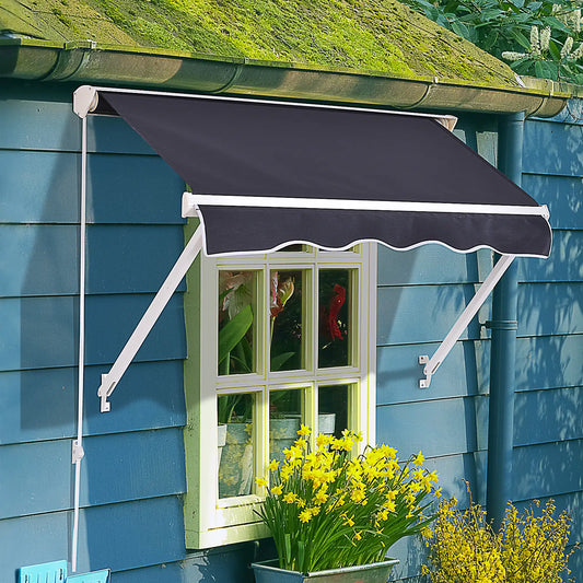 4'x 2' Retractable Awning, Patio Canopy, Outdoor Sun Shade, Dark Grey Window Awnings Dark Grey at Gallery Canada