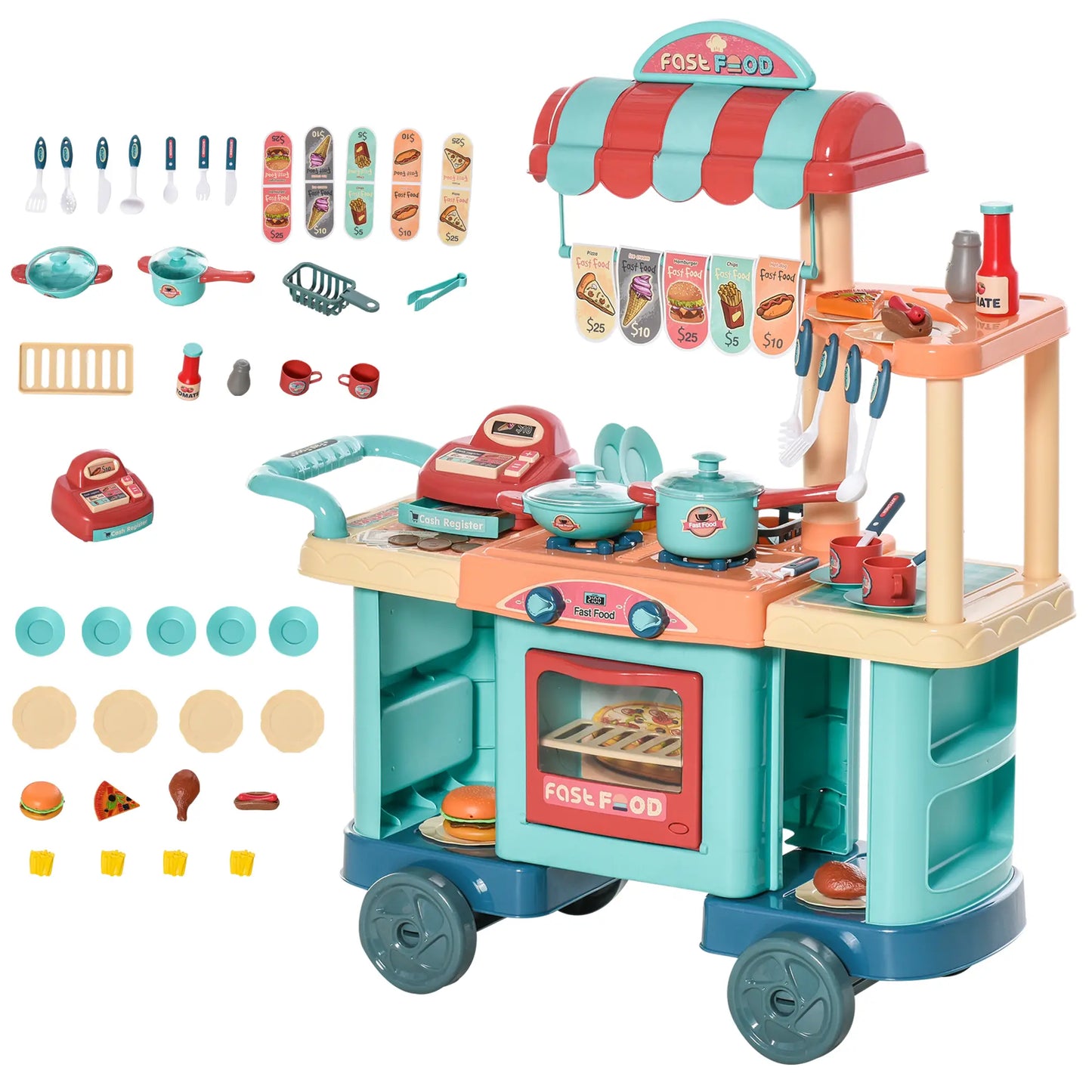 50 Pcs Kids Fast Food Playset, Kitchen Supermarket Toys, Play Food Accessories, Age 3-6 Play Kitchen at Gallery Canada