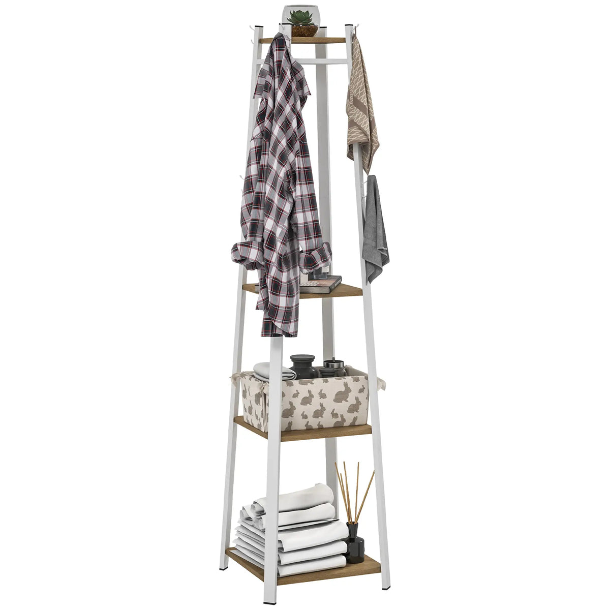 Clothes Rack with Storage, 8 Hooks, 3-Tier Shelf, Oak Clothing Storage at Gallery Canada
