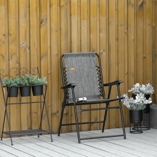 Folding Outdoor Chair, Bungee Sling Patio Dining with Armrests, Grey Patio Chairs Black, Grey at Gallery Canada