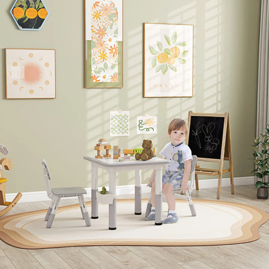 Toddler Table and Chair Set, Adjustable Height, Storage, Grey Kids Table Sets White, Grey at Gallery Canada