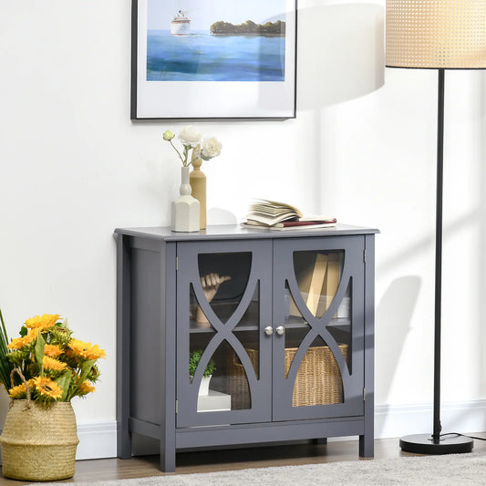 Glass Door Buffet Cabinet, Adjustable Shelf, 60cm, Grey Bar Cabinets Grey at Gallery Canada