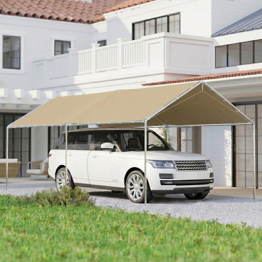 10' x 20' Carport, Heavy Duty Galvanized Canopy, Khaki Car Shelters Silver Frame, Khaki Cloth at Gallery Canada