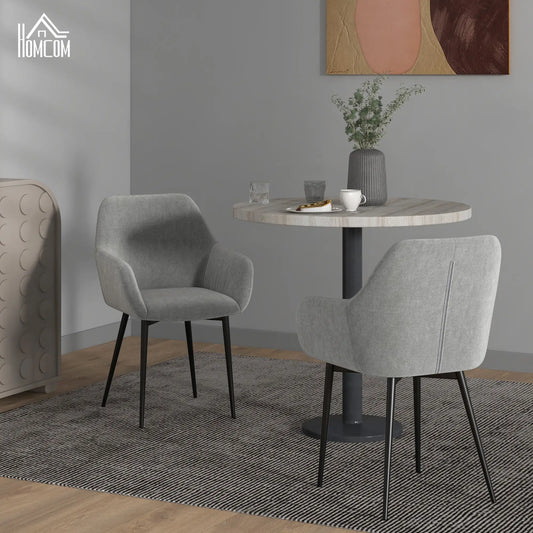 Velvet Fabric Dining Chairs Set of 2, With Backrest and Armrests, Dark Grey Dining Chairs Dark Grey at Gallery Canada