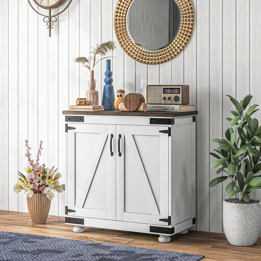 Sideboard Buffet, Kitchen Cabinet with Barn Door, Adjustable Shelves, White, Brown Storage Cabinets Distressed White, Brown at Gallery Canada