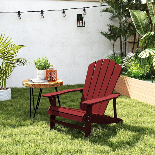 Wood Adirondack Chair, Outdoor Patio, Slatted Design, Red