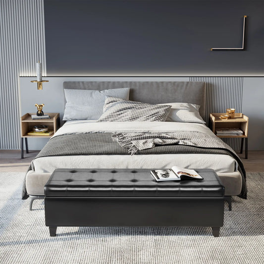 Storage Ottoman Bench, 51 Inches, PU Leather Foot Rest, Black Storage Ottomans & Benches Black at Gallery Canada