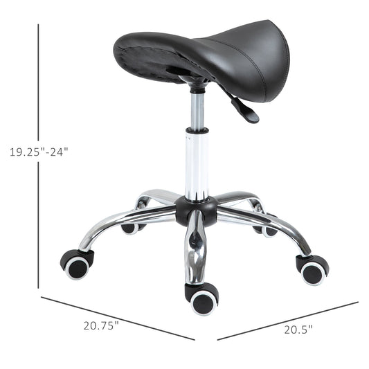 Adjustable Hydraulic Rolling Salon Stool Swivel Saddle Chair Spa Beauty Seat PU Leather, Black - Gallery Canada