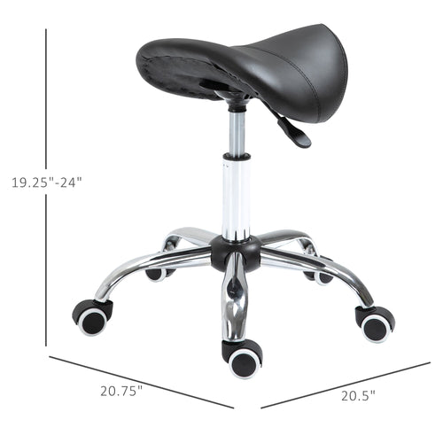 Adjustable Hydraulic Rolling Salon Stool Swivel Saddle Chair Spa Beauty Seat PU Leather, Black