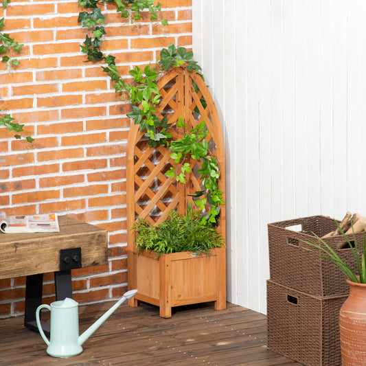 Wooden Raised Garden Bed With Trellis, Outdoor Planter Box For Patio, Balcony Wooden Planter Boxes Brown at Gallery Canada