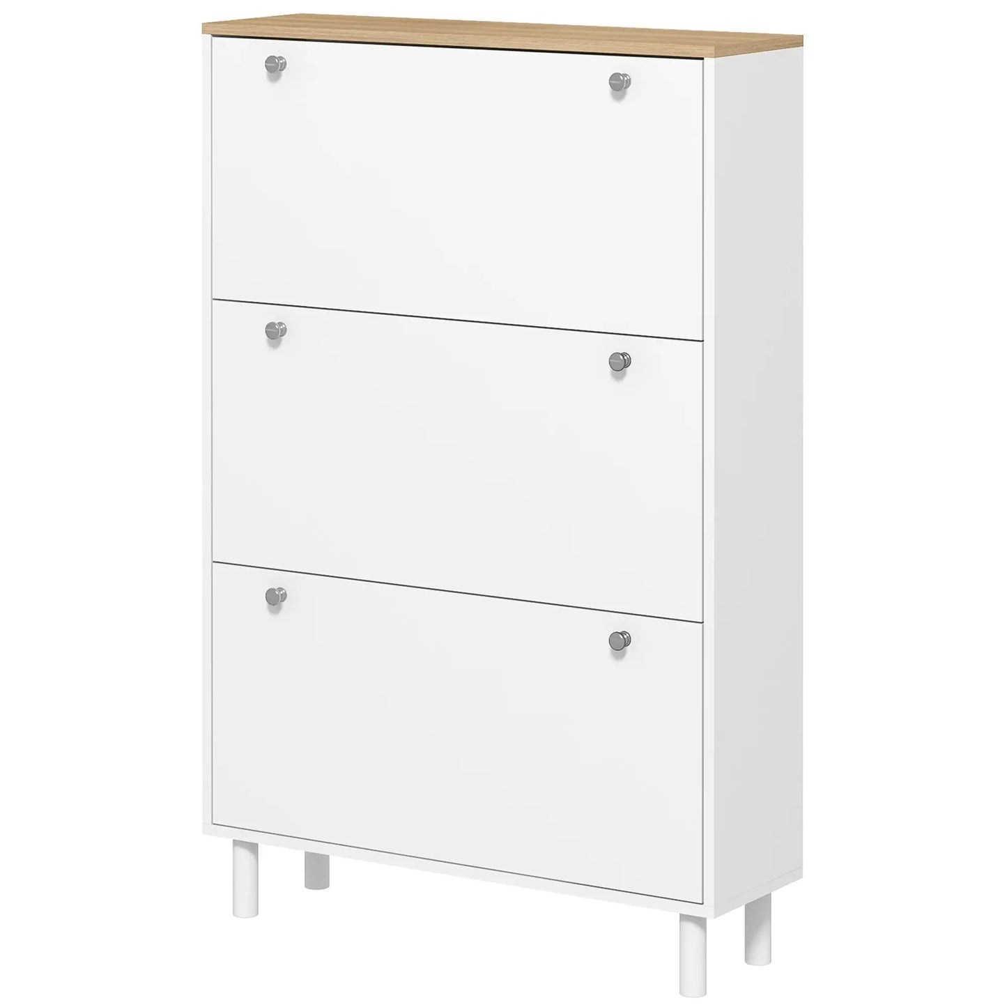 Shoe Storage, 3 Flip Drawers, Adjustable Shelves, 24 Pairs, White