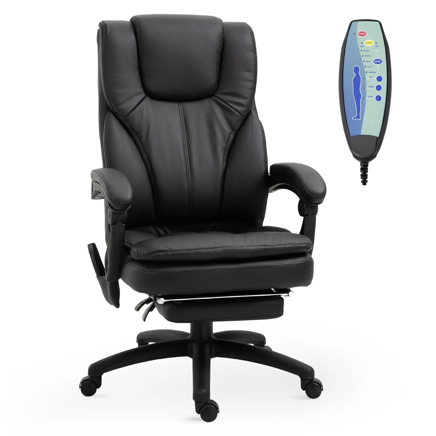 High Back Office Chair, 6-Point Vibration Massage, Reclining, 360° Swivel, Height Adjustable, Retractable Footrest Massage Chairs at Gallery Canada