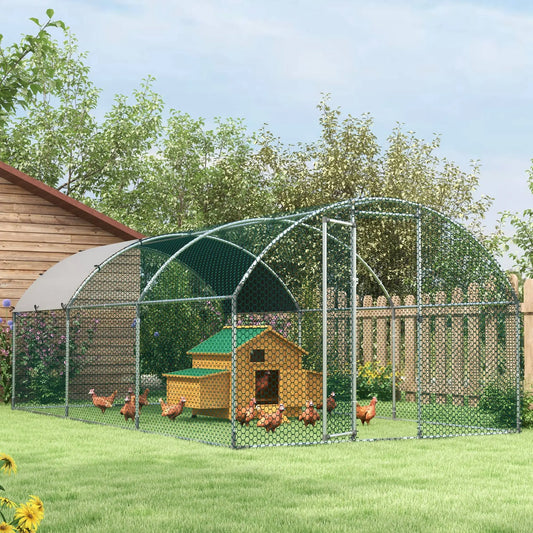 Large Metal Chicken Coop, Walk-in Enclosure, Poultry Hen Run, Rabbit Hutch, 9.2' x 18.7' x 6.5', Silver Chicken Coops Silver at Gallery Canada