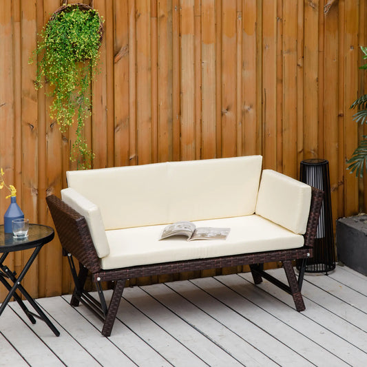 Convertible Rattan Sofa Bed, Chaise Lounge, Wicker Loveseat, Brown Patio Furniture Sets Cream and Brown at Gallery Canada
