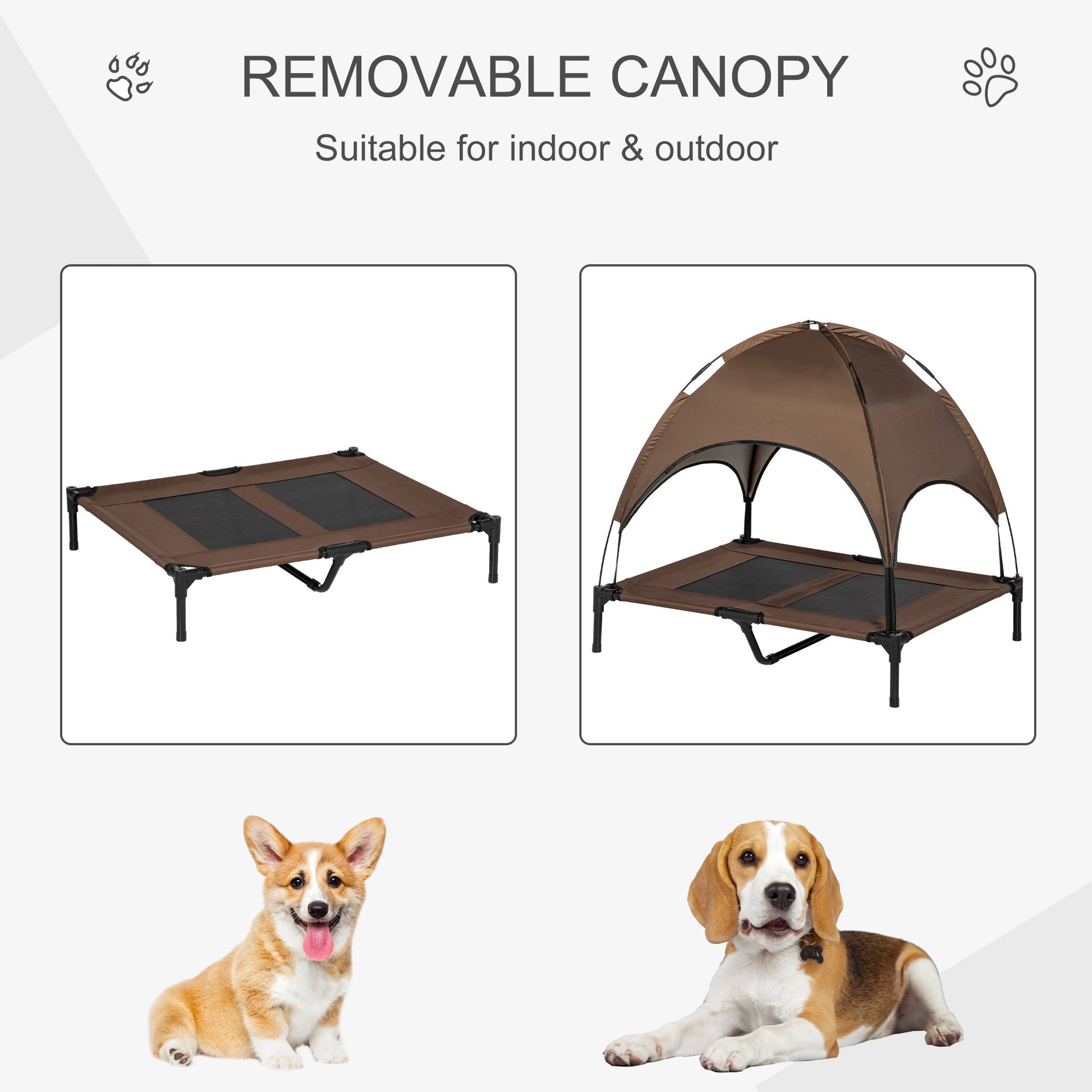 Elevated Dog Bed with Canopy, Portable Raised Dog Cot for L Sized Dogs, Indoor &; Outdoor, 36" x 30" x 35", Coffee at Gallery Canada