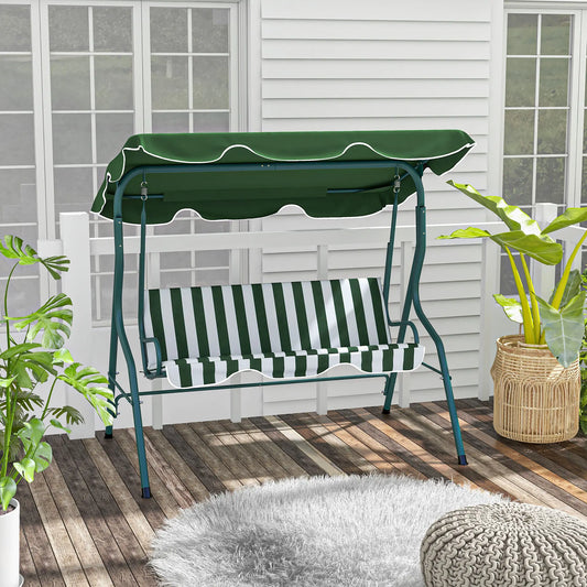 Outdoor Porch Swing, Adjustable Canopy, 3-Seater, Green Patio Swings with Stand Green and White at Gallery Canada