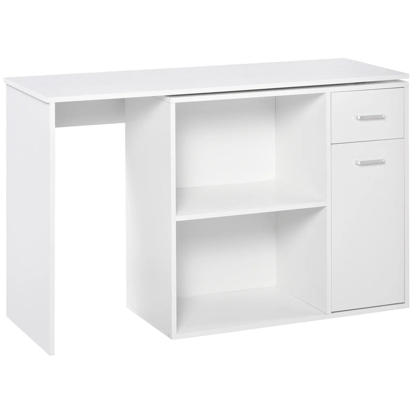 180° Rotating Corner Desk, Storage Shelf Cabinet, White Writing Desks at Gallery Canada