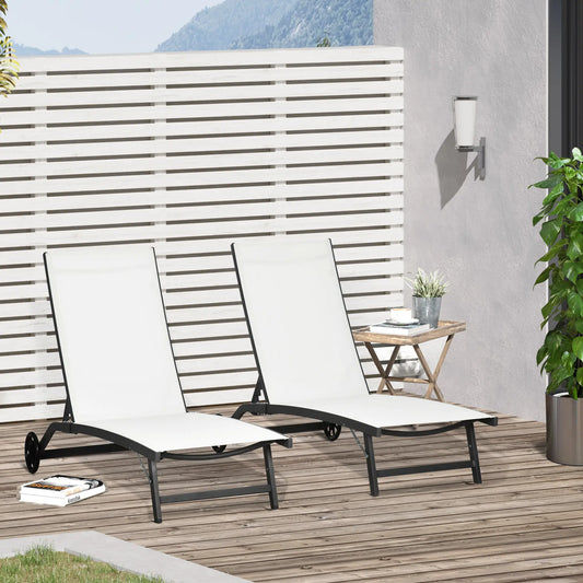 Outdoor Lounge Chair Set, 2, Breathable Mesh, Wheels, Cream White Lounger Chairs Cream at Gallery Canada