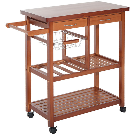 Wooden Kitchen Trolley Cart Basket Drawer Dining Storage w/Roller Holder Wood - Gallery Canada