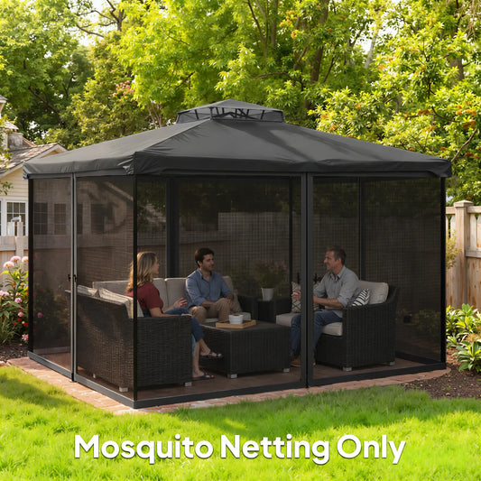 Replacement Mosquito Netting, 10' x 13', Gazebo Screen Walls With Zippers, Black Gazebo Sidewalls Black at Gallery Canada