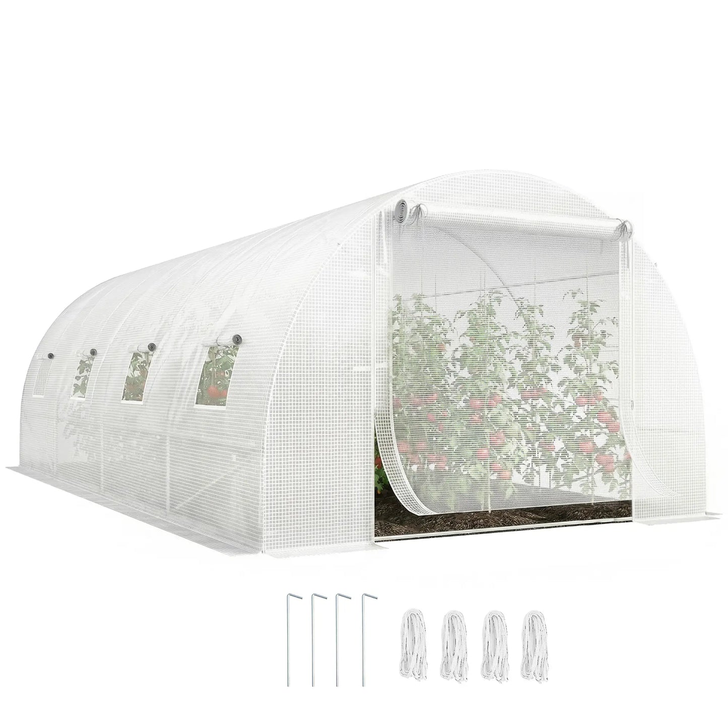 Walk-in Tunnel Greenhouse, 20'x10'x7', Mesh Door, PE Cover, White Tunnel Greenhouses at Gallery Canada