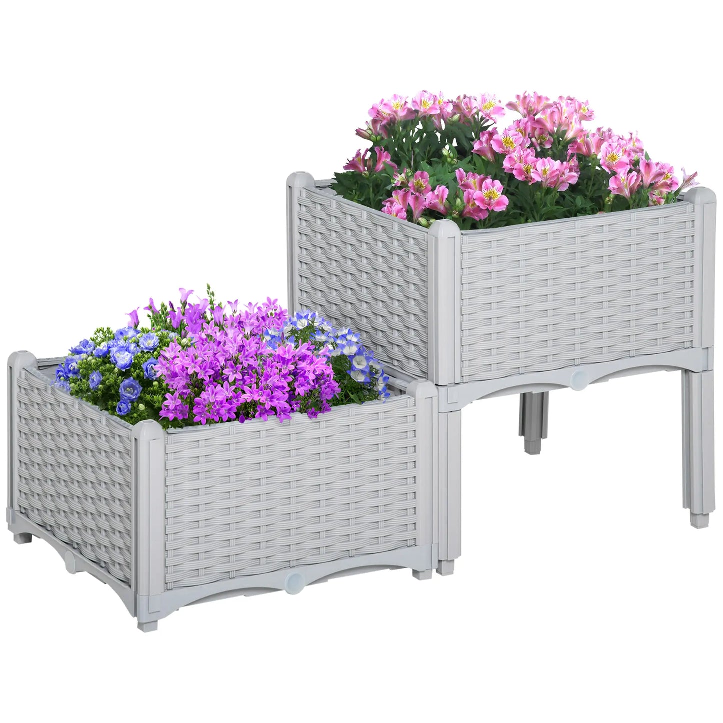 2 Piece Raised Garden Bed, PP Flower Bed, Vegetable Herb Grow Box, Light Grey Raised Garden Beds at Gallery Canada