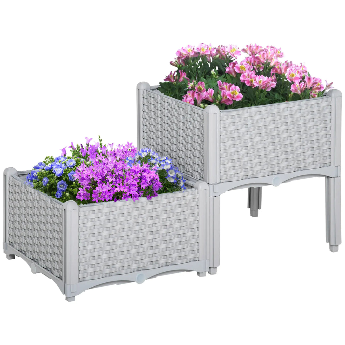 2 Piece Raised Garden Bed, PP Flower Bed, Vegetable Herb Grow Box, Light Grey Raised Garden Beds at Gallery Canada