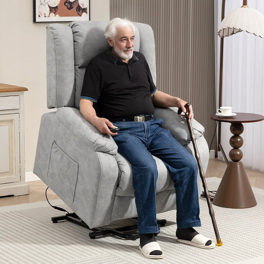 Electric Recliner Chair, Microfibre Upholstered, Remote Included, Light Grey Sofas & Reclining Chairs Light Grey at Gallery Canada