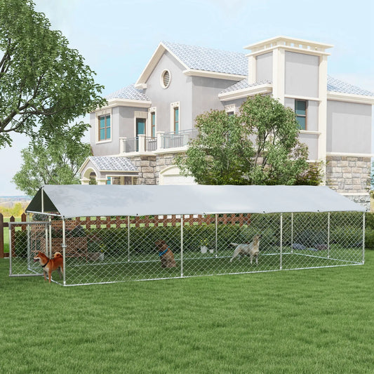 19.7' x 7.5' x 4.9' Outdoor Dog Kennel, Waterproof UV Resistant Cover, Silver Houses, Kennels & Pens Silver, Grey at Gallery Canada
