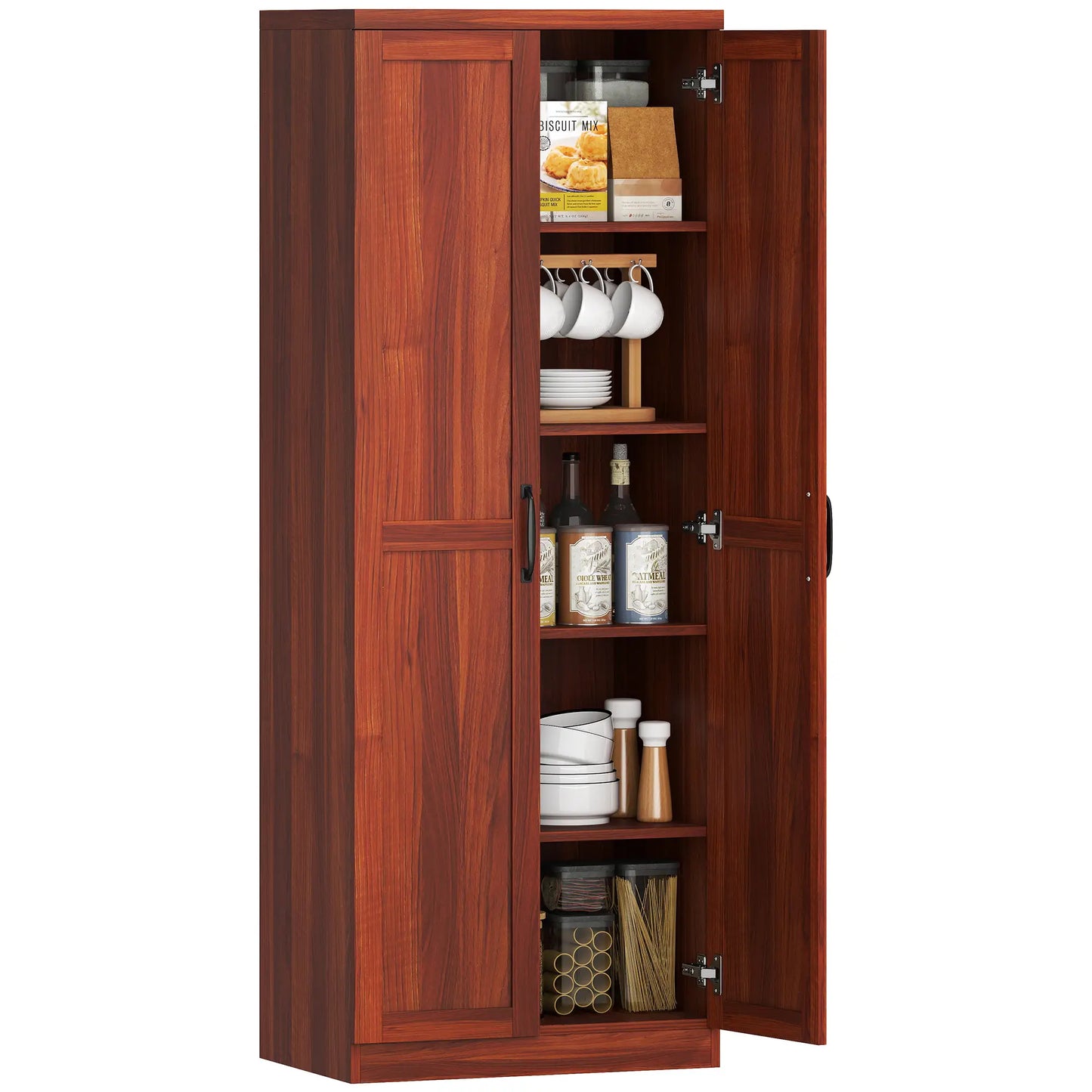 63" Kitchen Storage Cabinet, 5-Tier Pantry with Doors, Adjustable Shelves, Tan Kitchen Pantry Cabinets at Gallery Canada