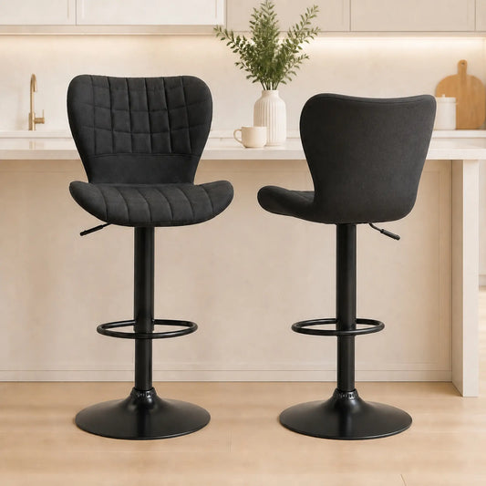 Adjustable Swivel Bar Stools Set of 2, Linen Fabric, Wide Seat, Black Bar Stools Black at Gallery Canada