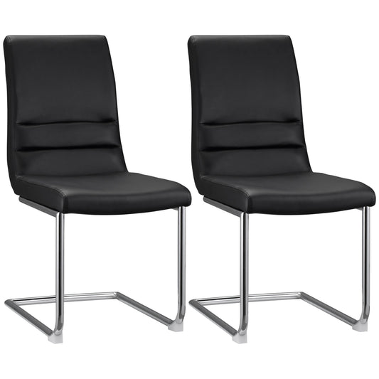 High-Back Dining Chairs Set of 2, PU Leather Accent Kitchen Chairs for Dining Room, Living Room with Bent Steel Base, Black at Gallery Canada