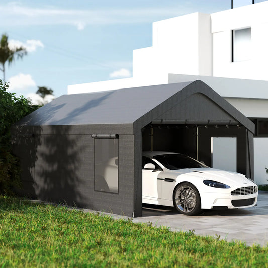 12 x 20ft Carport, 2 Roll-Up Doors, 4 Windows, Dark Grey Car Shelters Dark Grey at Gallery Canada