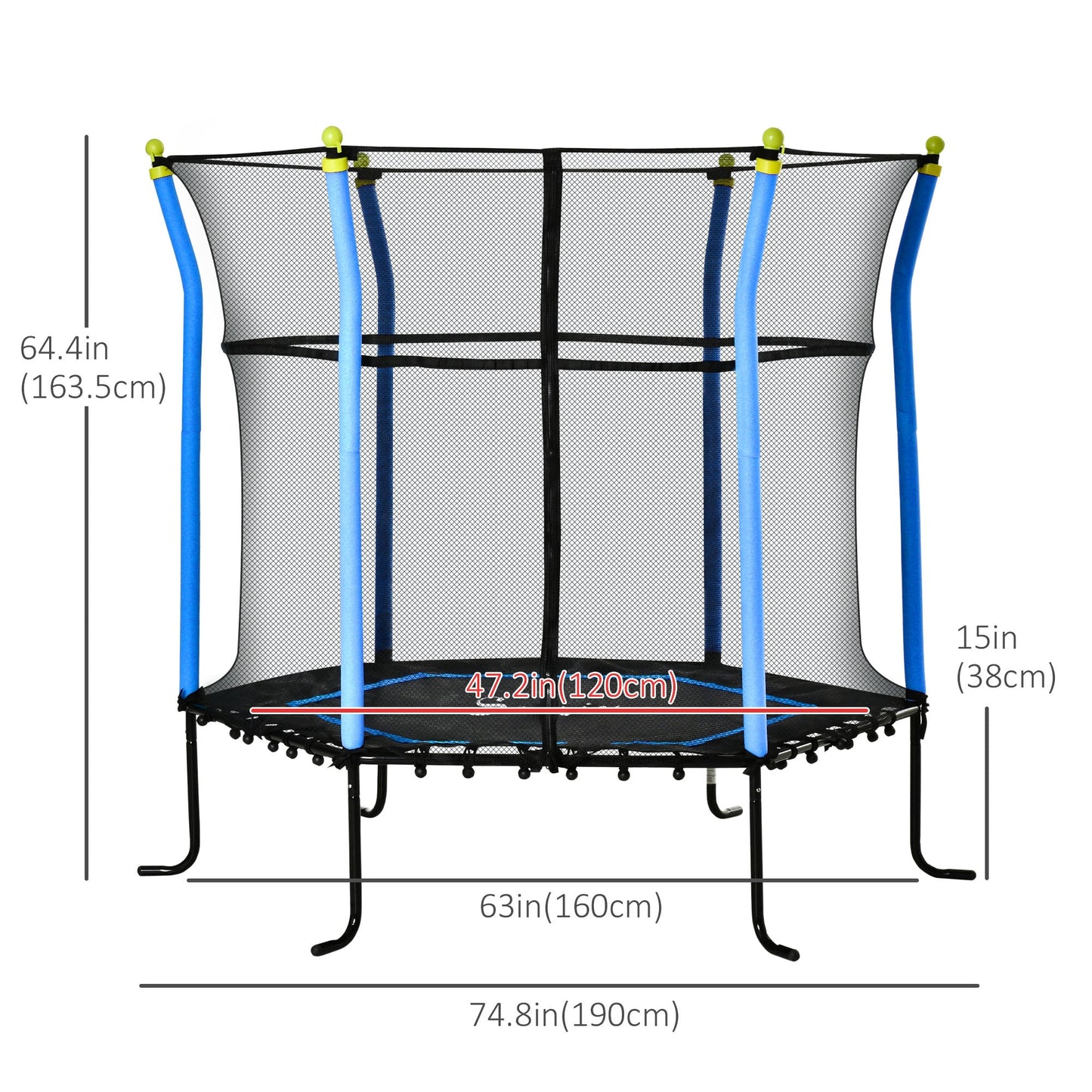 63" Kids Trampoline Mini Indoor/Outdoor Bouncer Jumper with Enclosure Net Elastic Thick Padded Pole Gift for Child Toddler Age 3-10 Years Old Blue at Gallery Canada