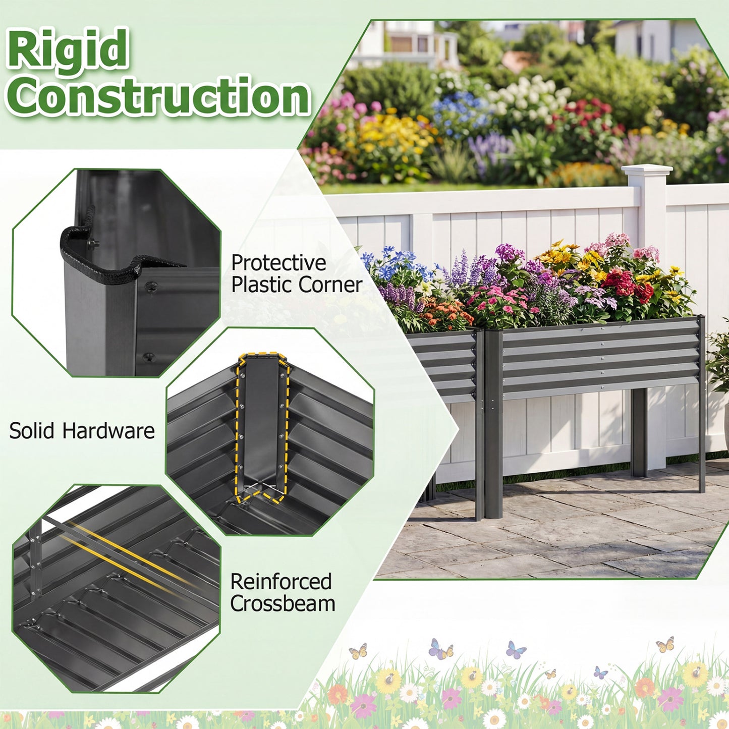Galvanized Raised Garden Bed With Legs, 46" x 24" x 31", Gray Raised Garden Beds at Gallery Canada