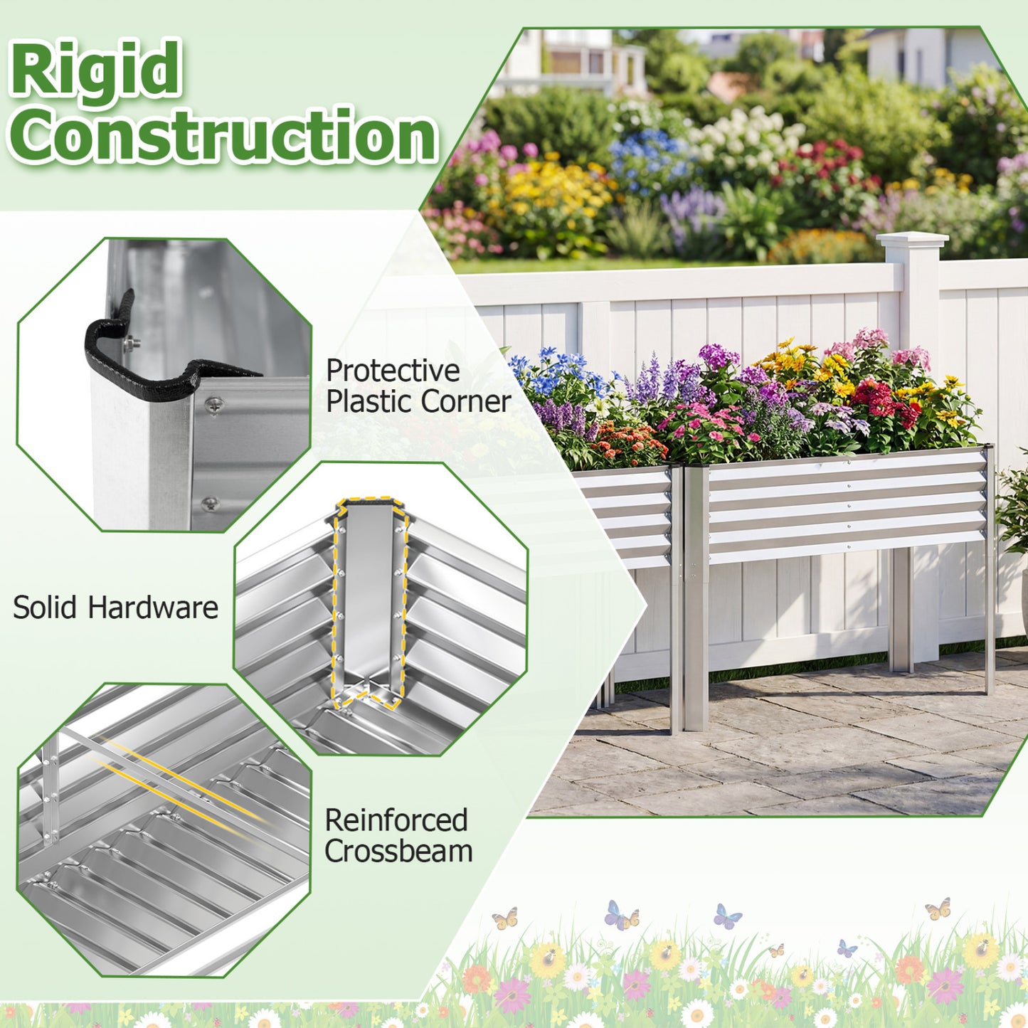 Galvanized Raised Garden Bed With Legs, 46" x 24" x 31", Silver Raised Garden Beds at Gallery Canada