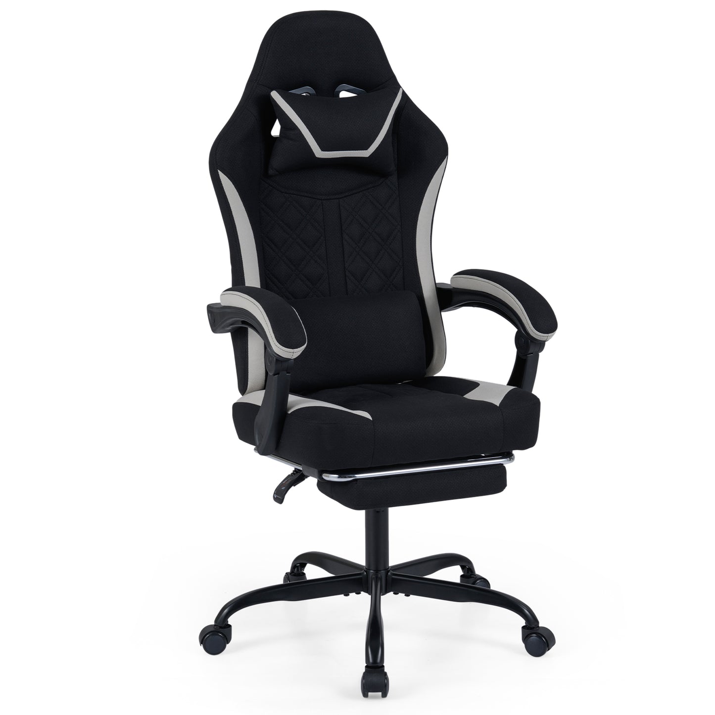 Gaming Chair Height Adjustable Computer Chair with Headrest Footrest & 360° Swivel Seat, Black Gaming Chairs Black at Gallery Canada