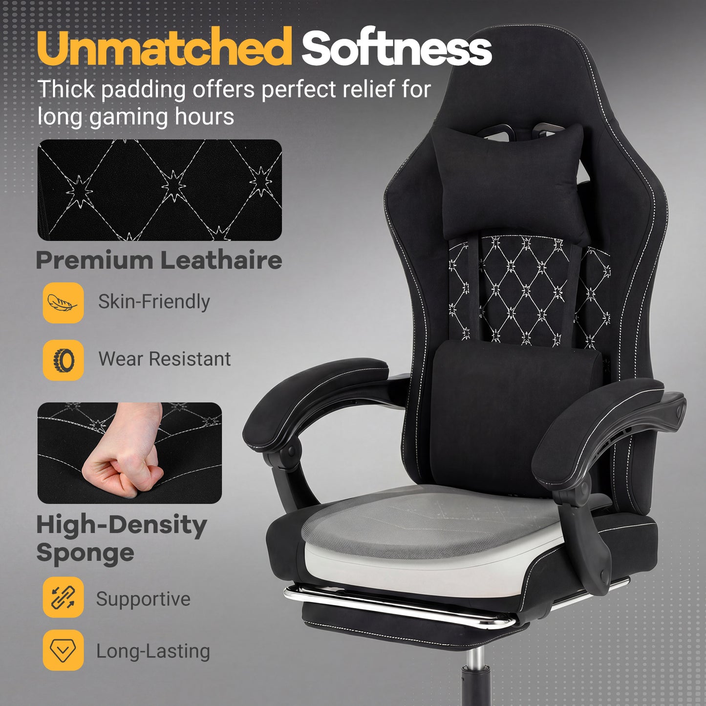Gaming Chair Height Adjustable Computer Chair with Headrest Video Game Chair, Black Gaming Chairs at Gallery Canada