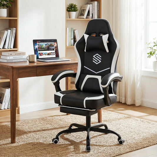 Gaming Chair Height Adjustable Computer Chair with Headrest Ergonomic Office Task Chair, Black Gaming Chairs Black at Gallery Canada