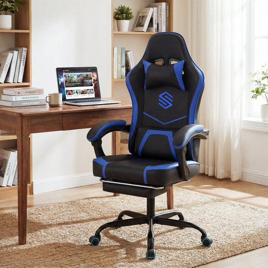 Gaming Chair Height Adjustable Computer Chair with Headrest Ergonomic Office Task Chair, Navy Gaming Chairs Navy at Gallery Canada