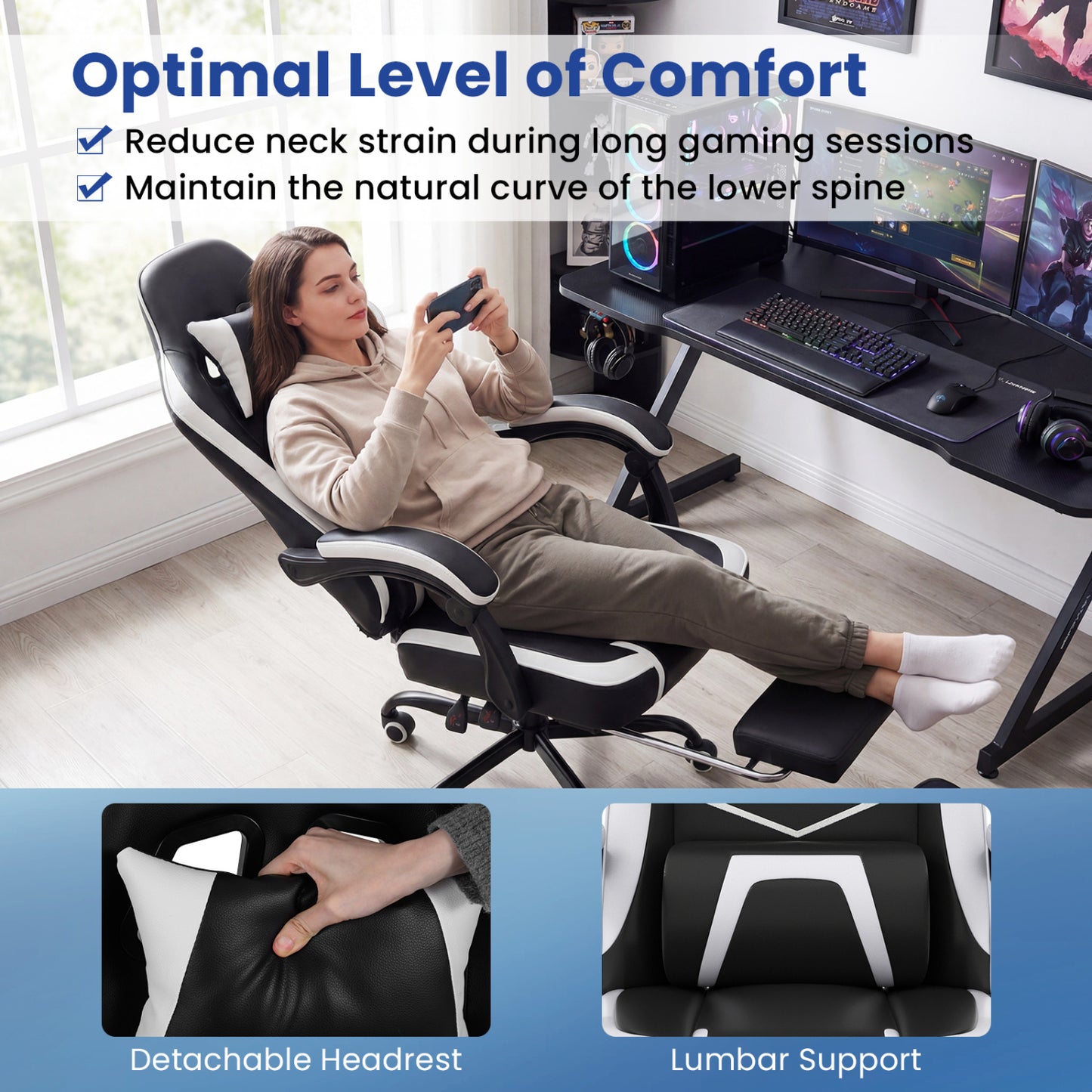 Gaming Chair Height Adjustable Computer Chair with Headrest Ergonomic Office Task Chair, Black Gaming Chairs at Gallery Canada