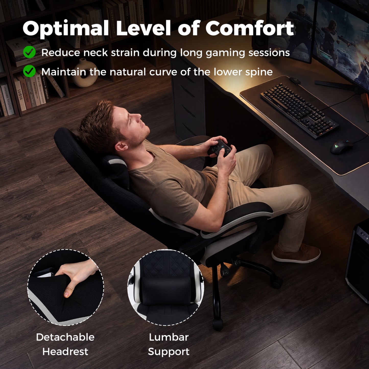 Gaming Chair Height Adjustable Computer Chair with Headrest Footrest & 360° Swivel Seat, Black Gaming Chairs at Gallery Canada