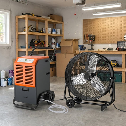 Industrial Dehumidifier And Drum Fan Bundle, Garage Warehouse Climate Control Climate Control Appliances Gray+Orange at Gallery Canada