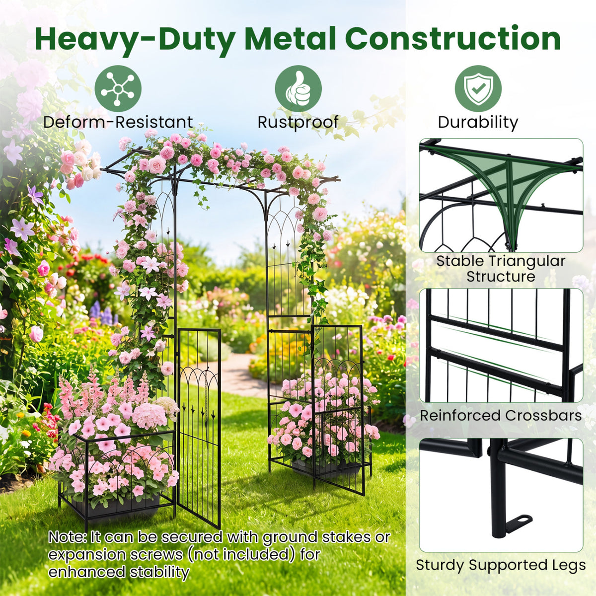 Garden Arbor With Gate, Planter Boxes, Heavy Duty Metal Arch Outdoor Decor at Gallery Canada